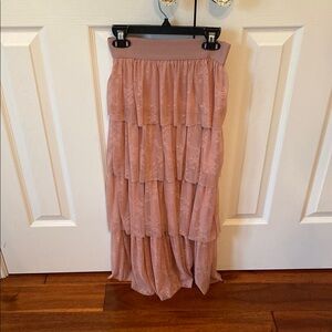 Elegant Pink Tiered long Skirt